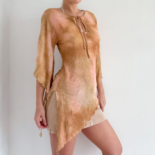 Y2K Candie's Tan & Pink Flare Tunic Top / SZ M