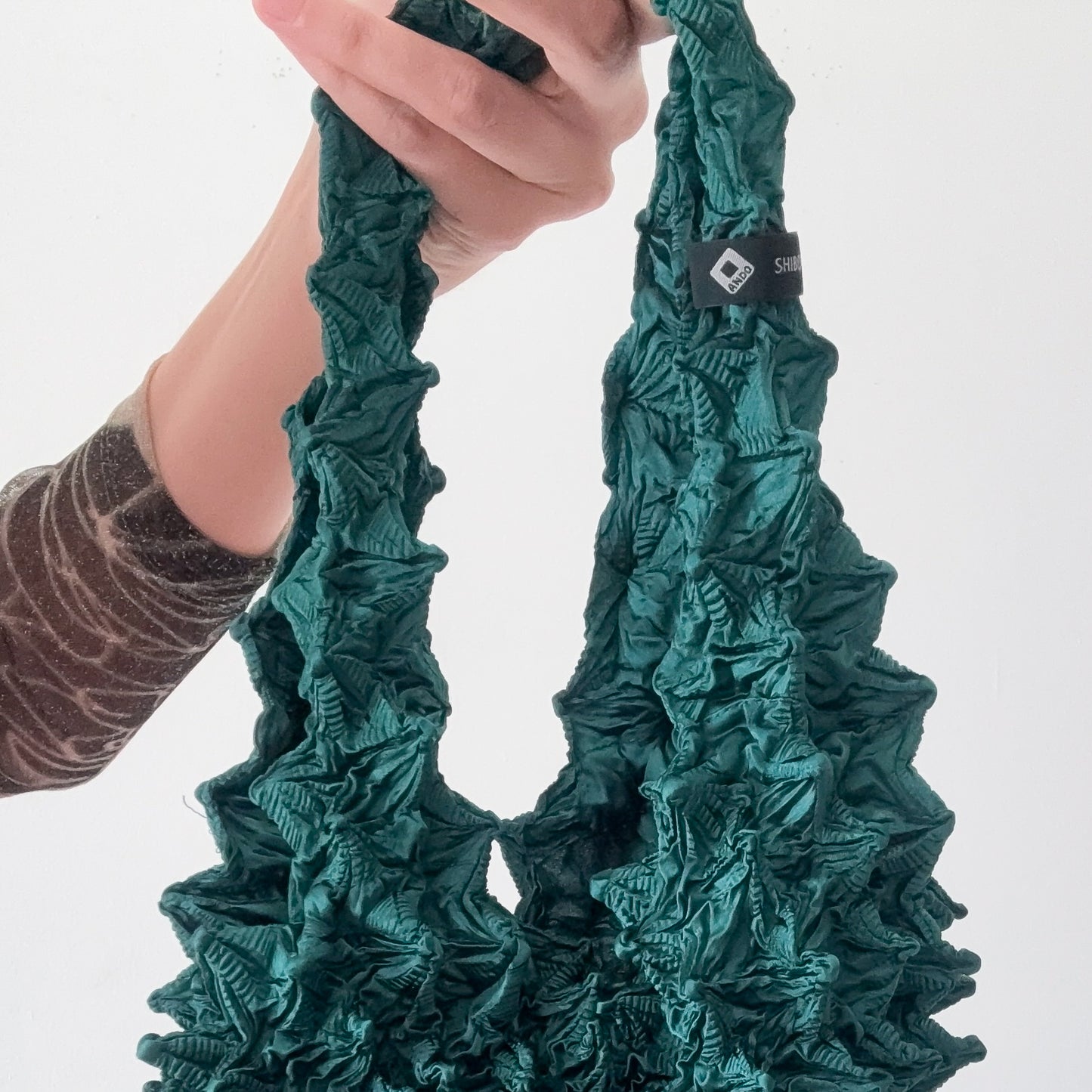 Emerald Popcorn Pleat "Shibori" Bag