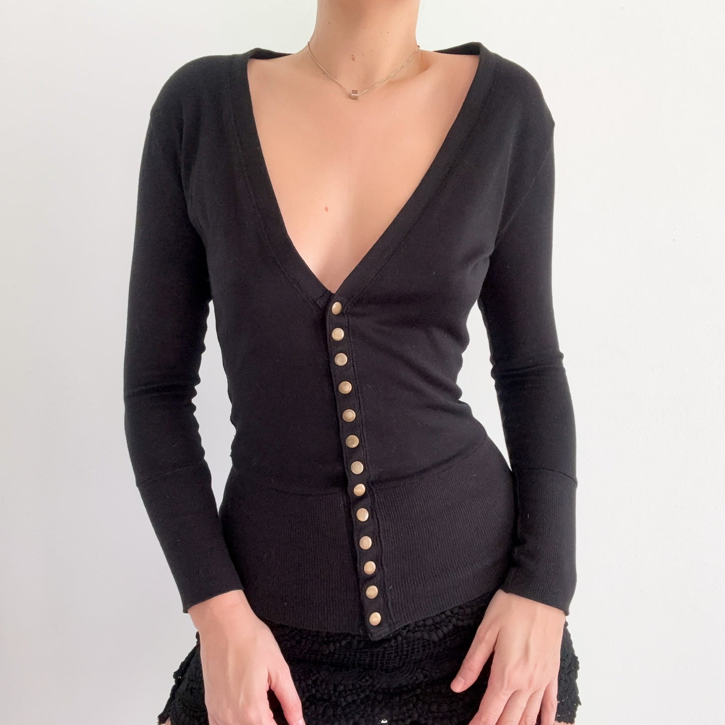 Y2K Black V-Neck Cardigan Top / SZ S/M