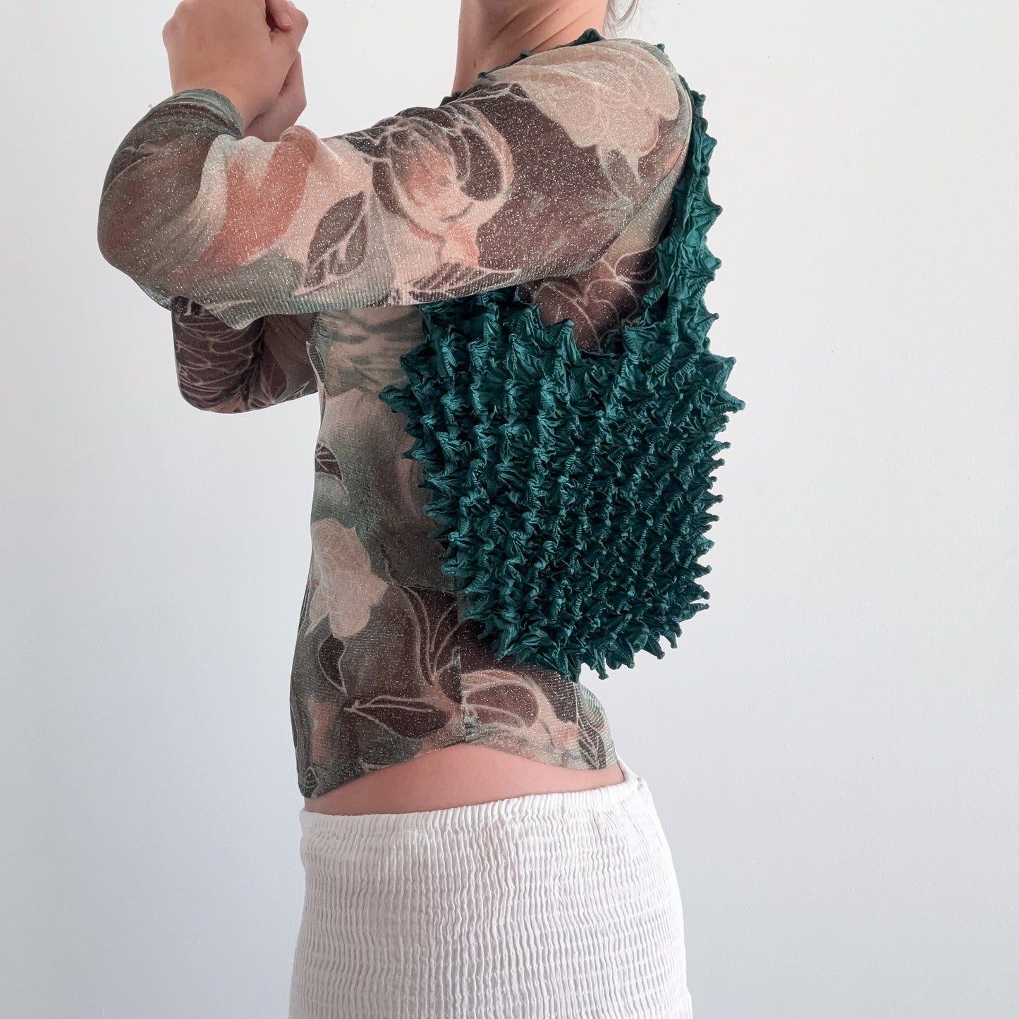 Emerald Popcorn Pleat "Shibori" Bag