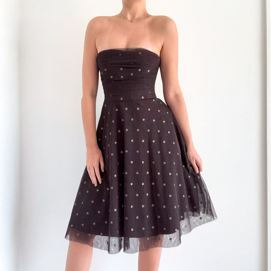 Y2K BCBGMaxAzria Brown Polka Dot Tulle Dress / SZ 2-4