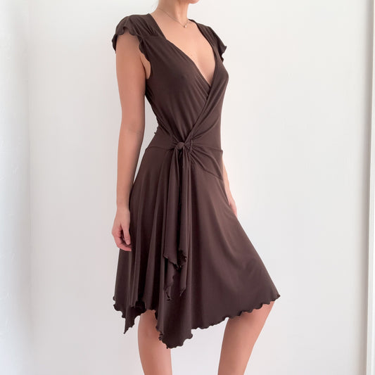 Y2K Brown Wrap Style Midi Dress / SZ M/L