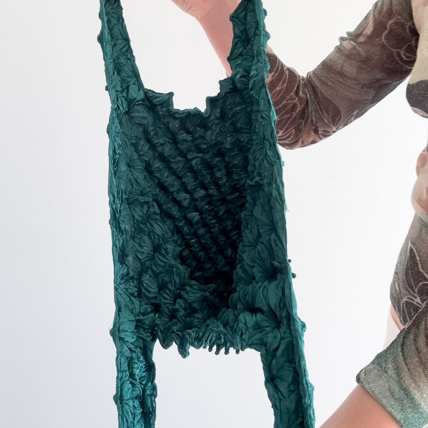 Emerald Popcorn Pleat "Shibori" Bag