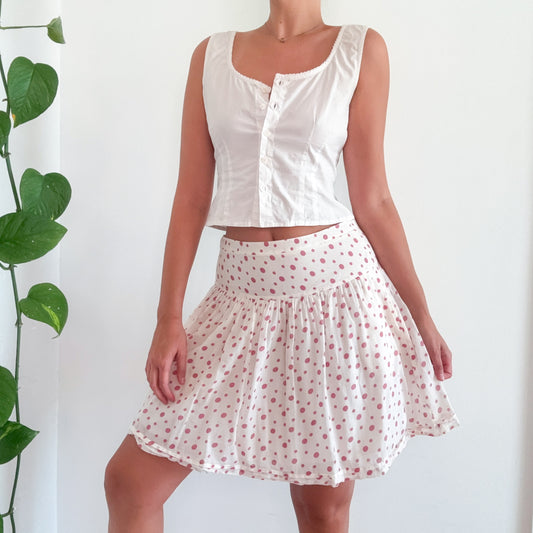 Y2K Ivory & Orchid Polka Dot Midi Skirt / SZ 4