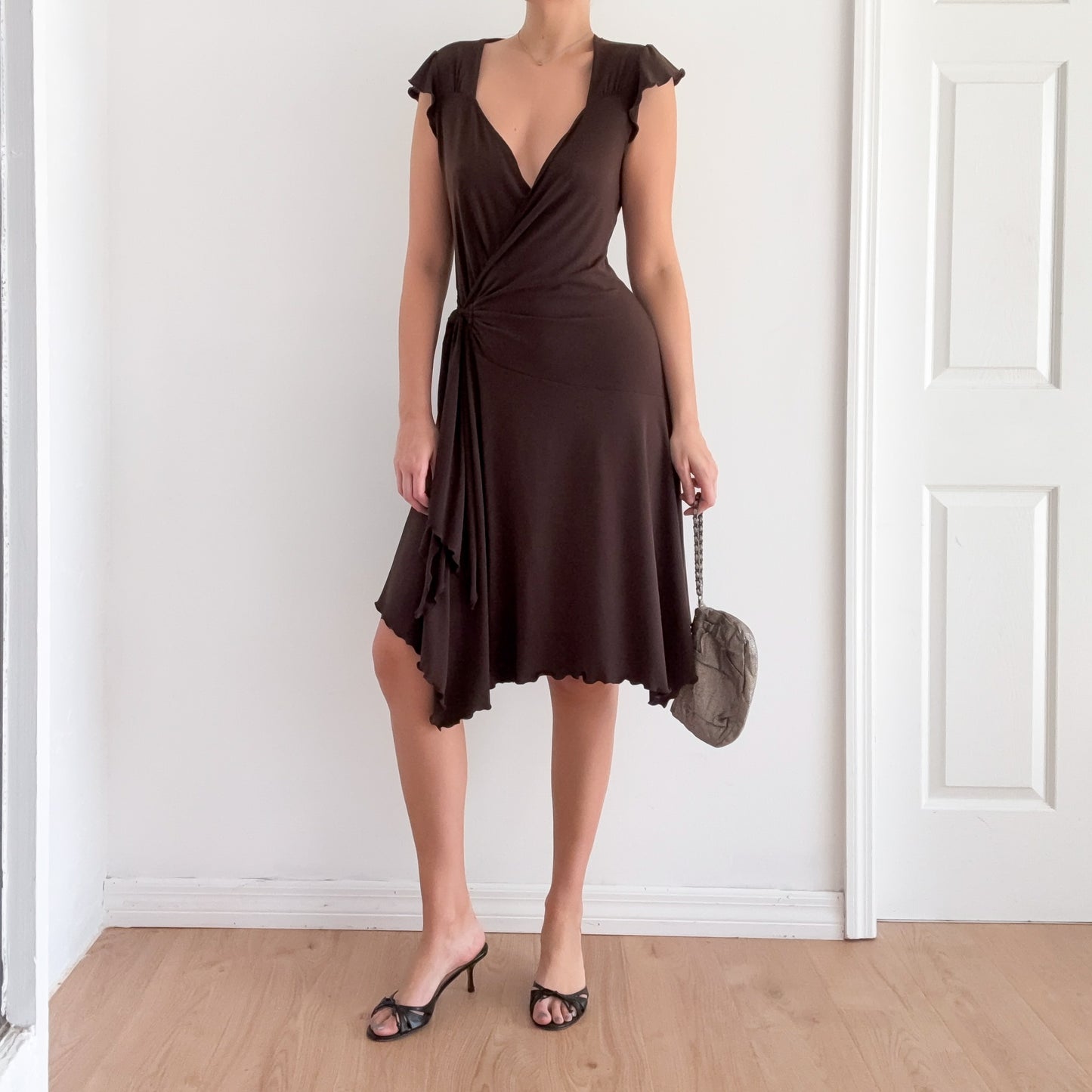 Y2K Brown Wrap Style Midi Dress / SZ M/L
