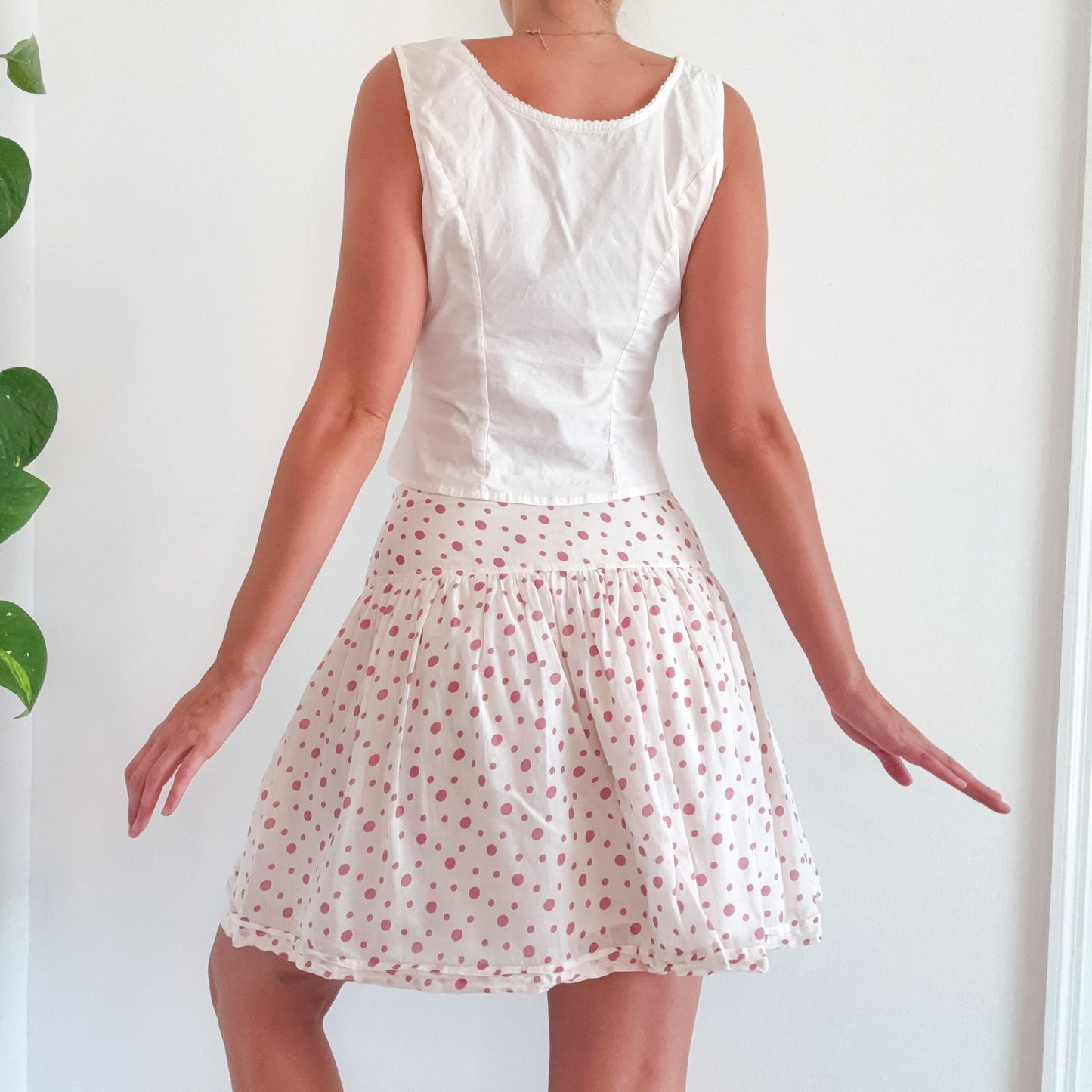 Y2K Ivory & Orchid Polka Dot Midi Skirt / SZ 4