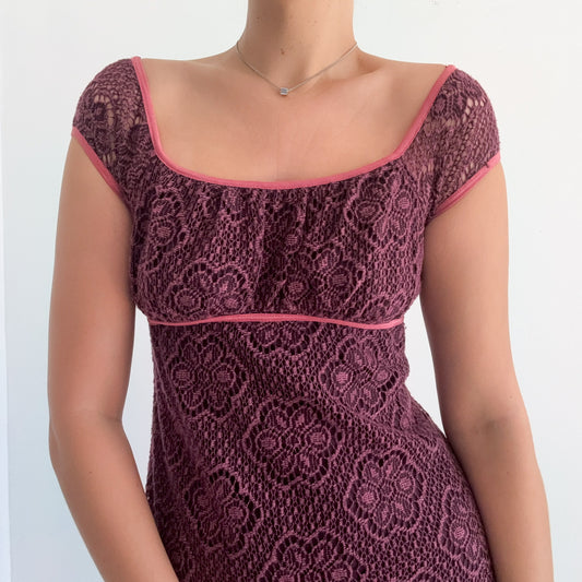 Y2K Pink & Brown Knitted Mini Dress / SZ S