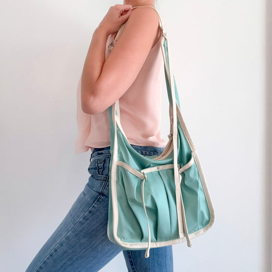 Y2K DKNY Turquoise & Cream Nylon Bag
