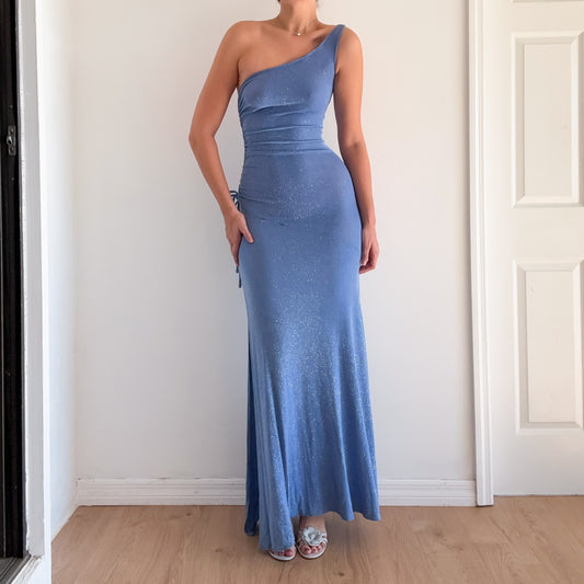 Y2K Powder Blue Sparkle One Shoulder Gown / SZ S