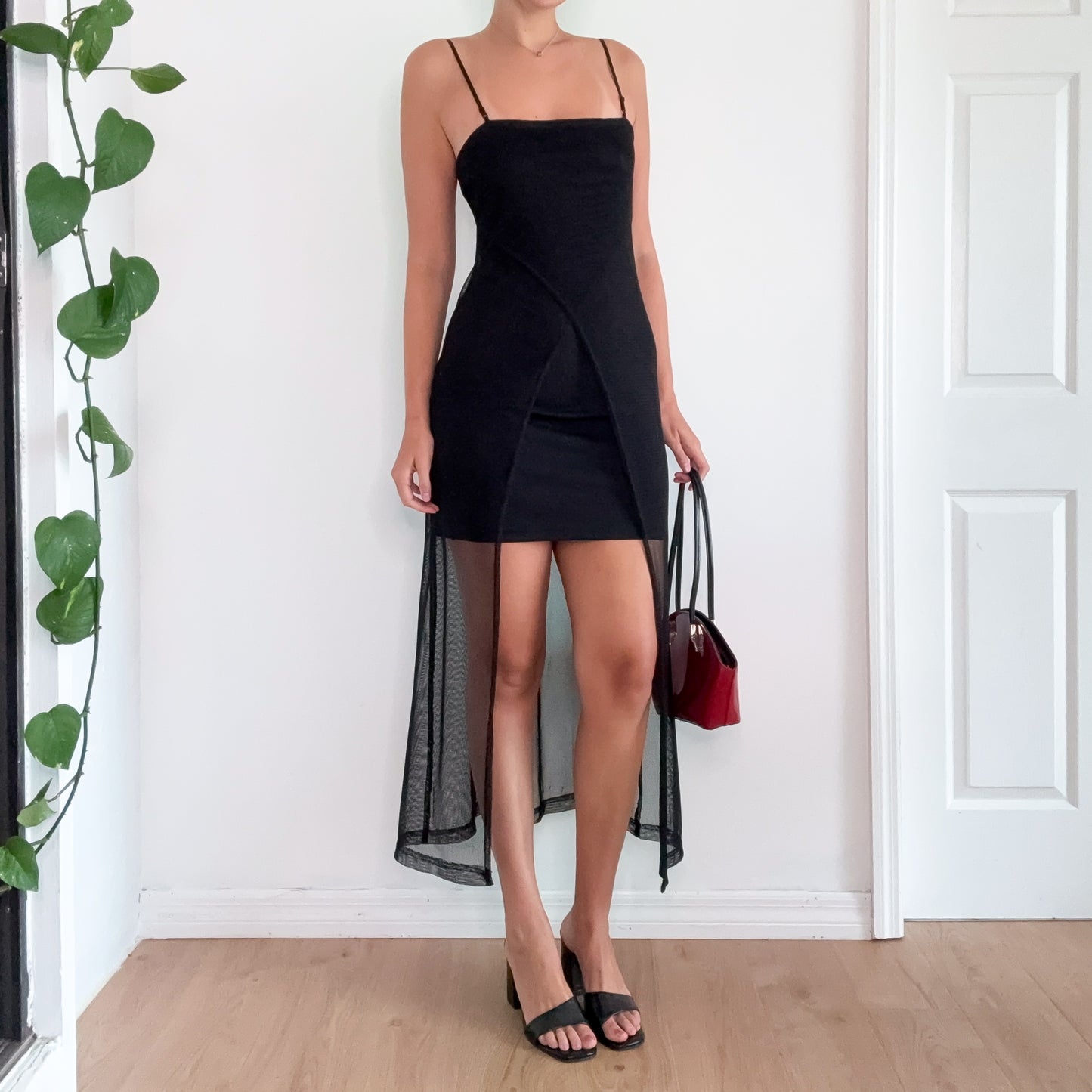 90's Black Netted Maxi Dress / SZ M