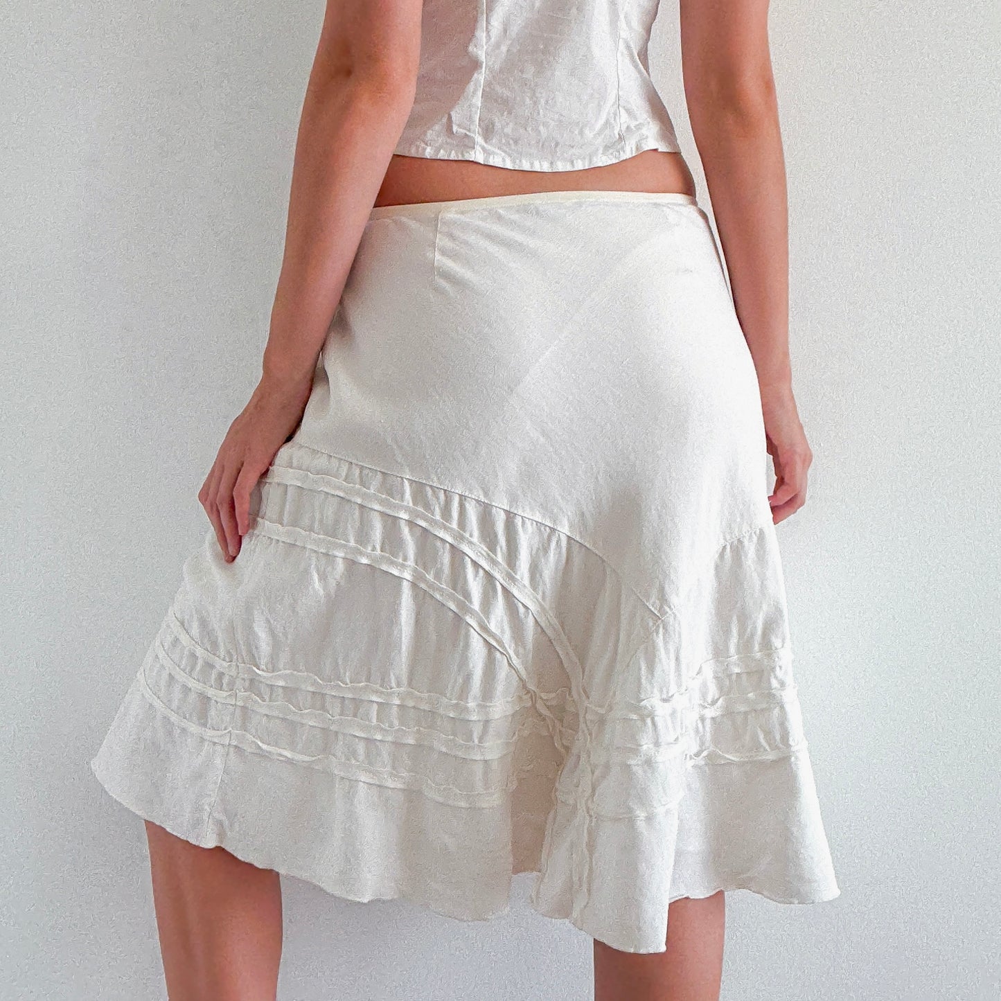 Y2K Ivory Linen Blend Midi Skirt / SZ M