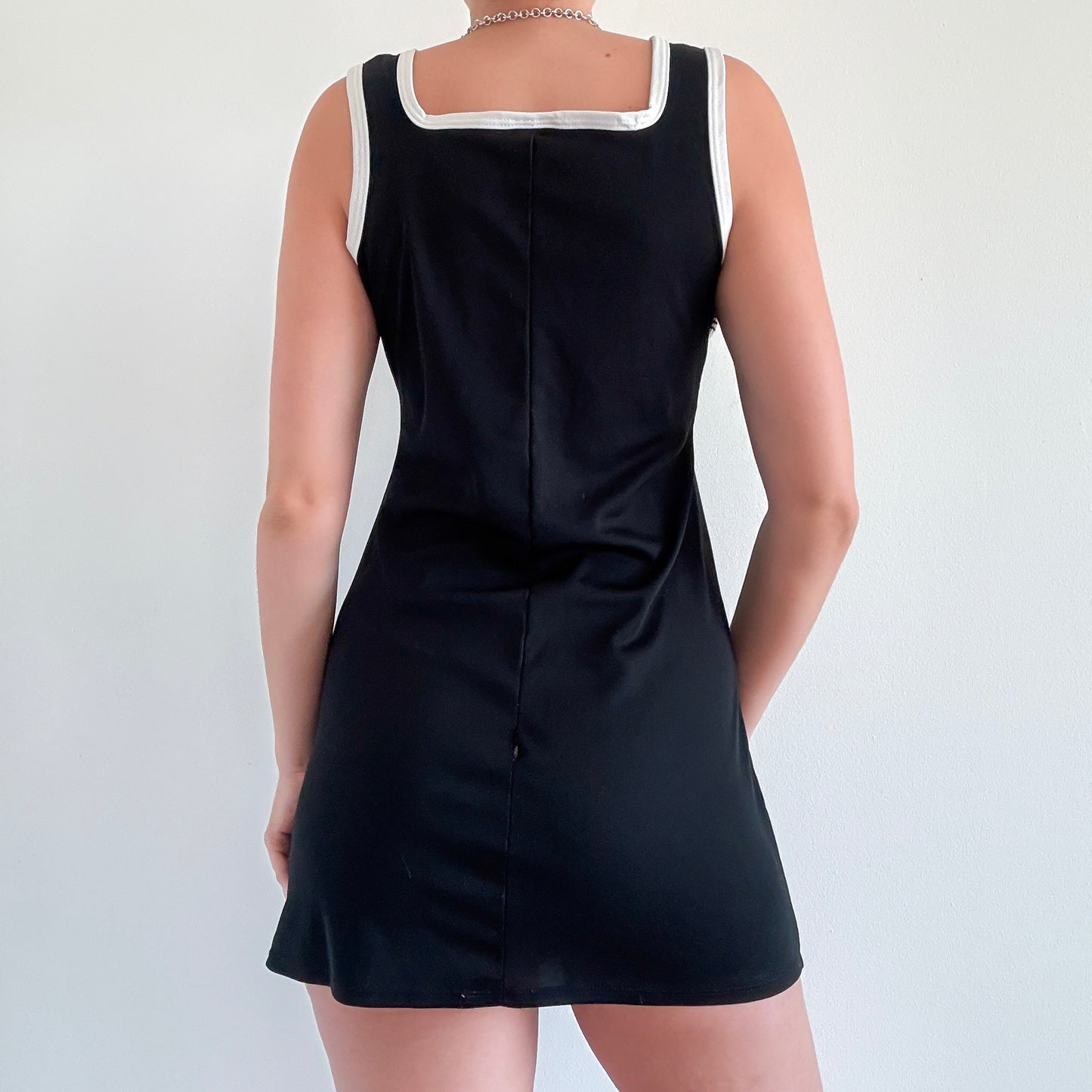 90's Black Contrast Stripe Mini Dress / SZ M-L