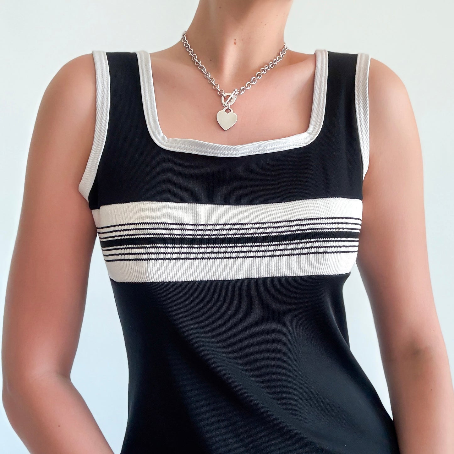 90's Black Contrast Stripe Mini Dress / SZ M-L