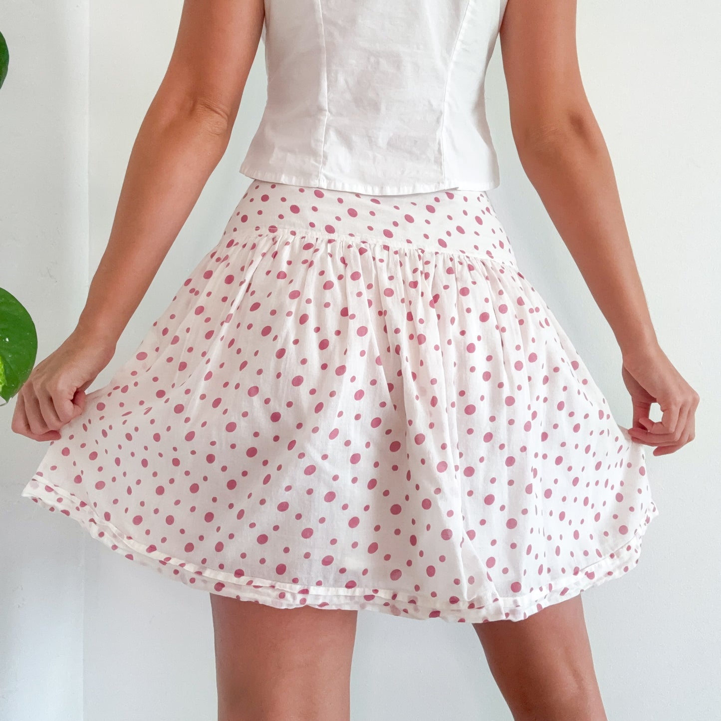 Y2K Ivory & Orchid Polka Dot Midi Skirt / SZ 4
