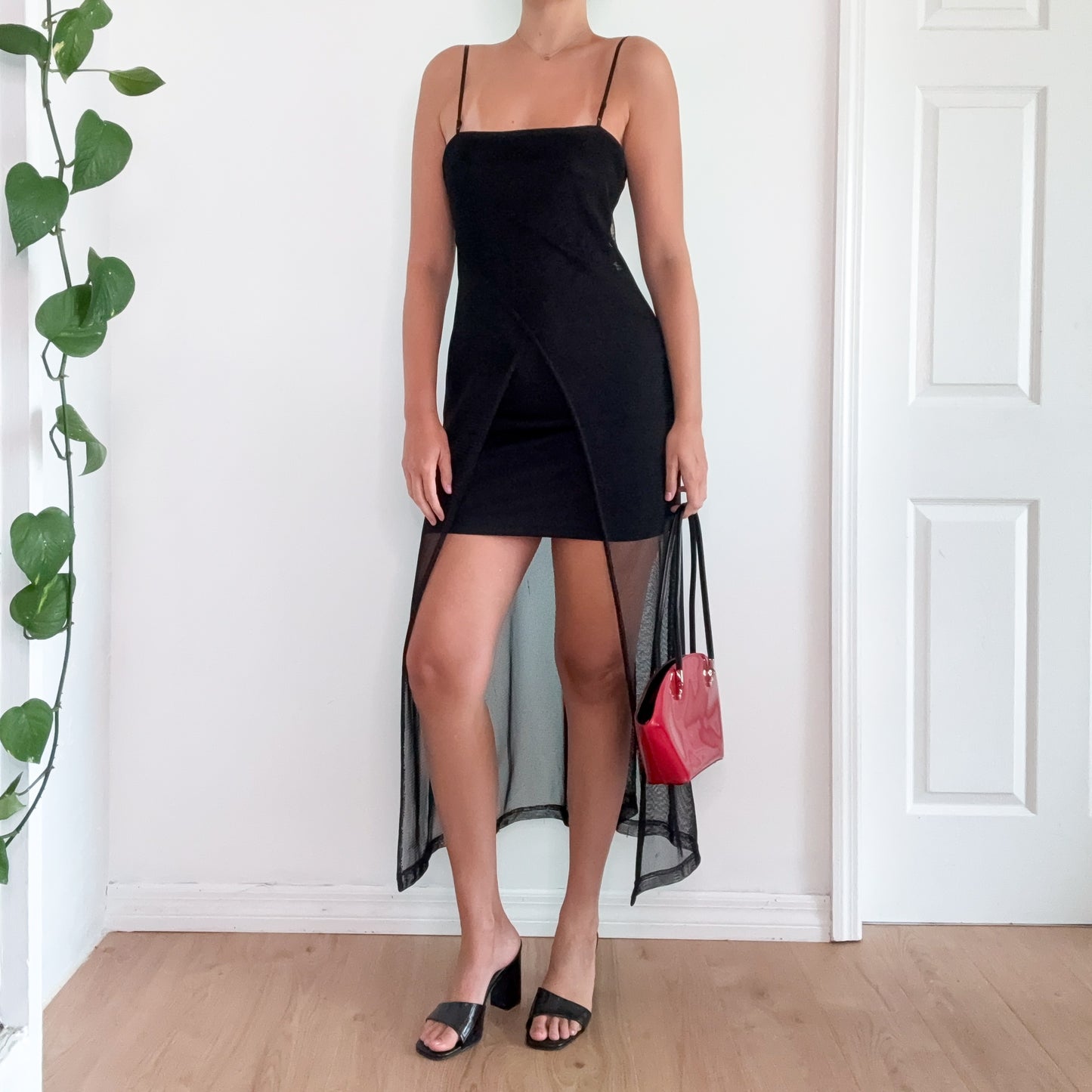 90's Black Netted Maxi Dress / SZ M