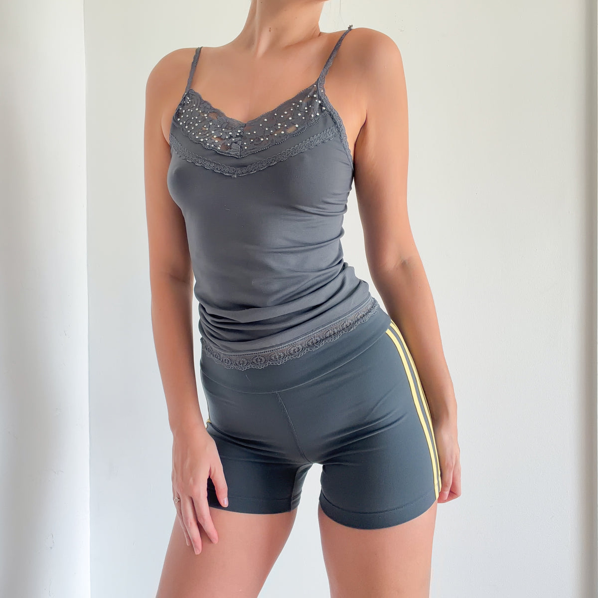 Y2K Grey Stretch Lace Tank / SZ XS-M
