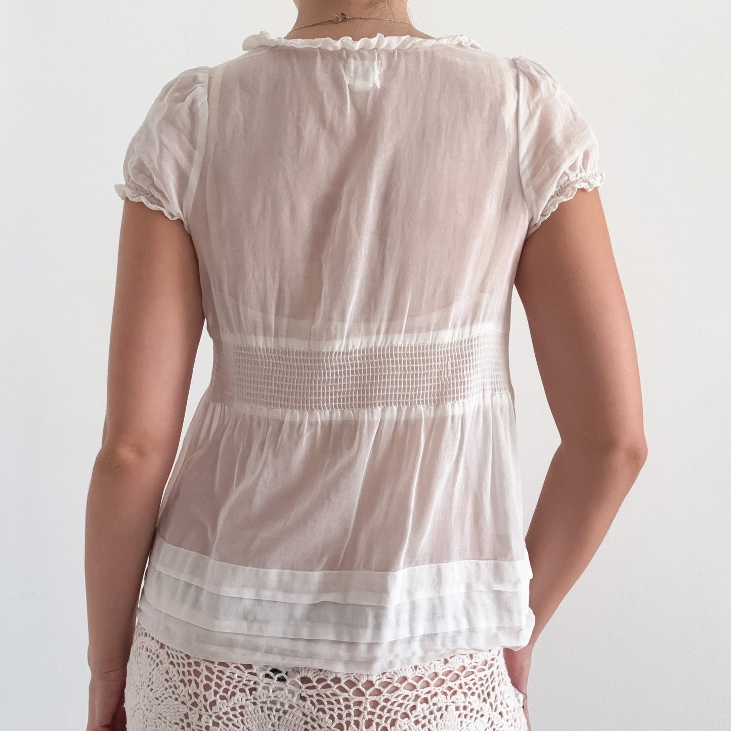 Y2K White Cotton Babydoll Blouse / SZ M