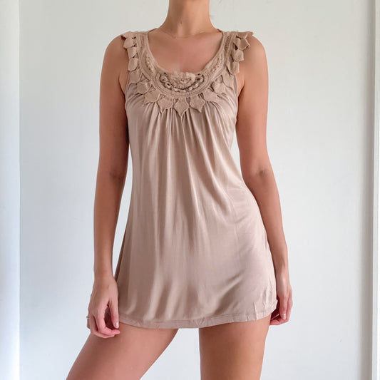 Y2K Kenar Tan Modal Mini Dress / Tunic / SZ M
