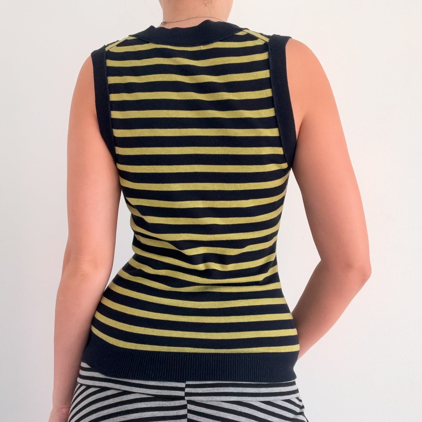 Y2K Green & Navy Striped Knit Vest / SZ S