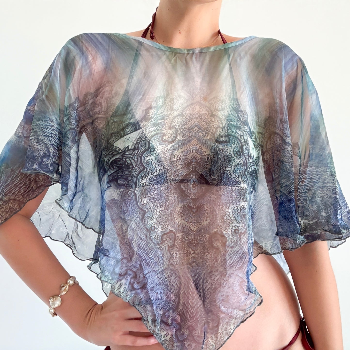 Y2K Blue & Green Paisley Poncho/Skirt