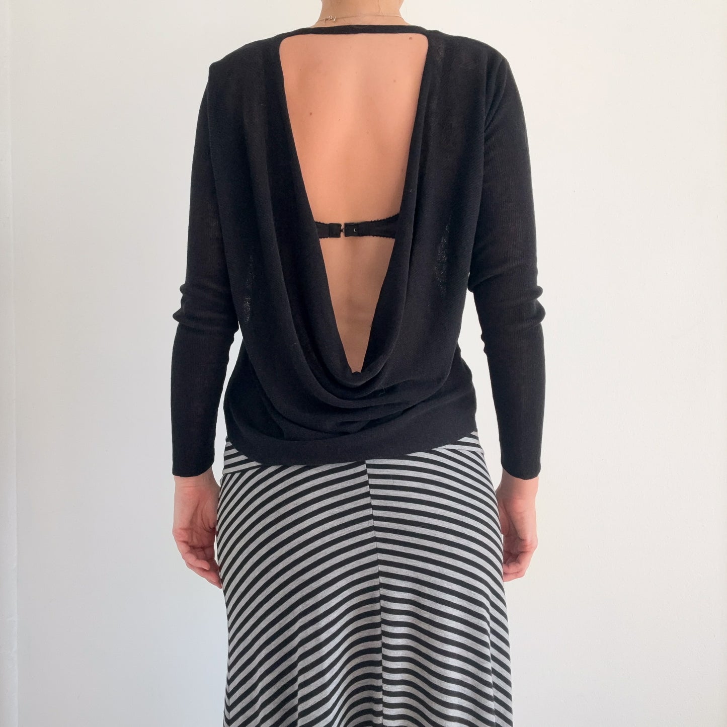 Y2K Black Knit Slouchy Backless Cardigan / SZ S