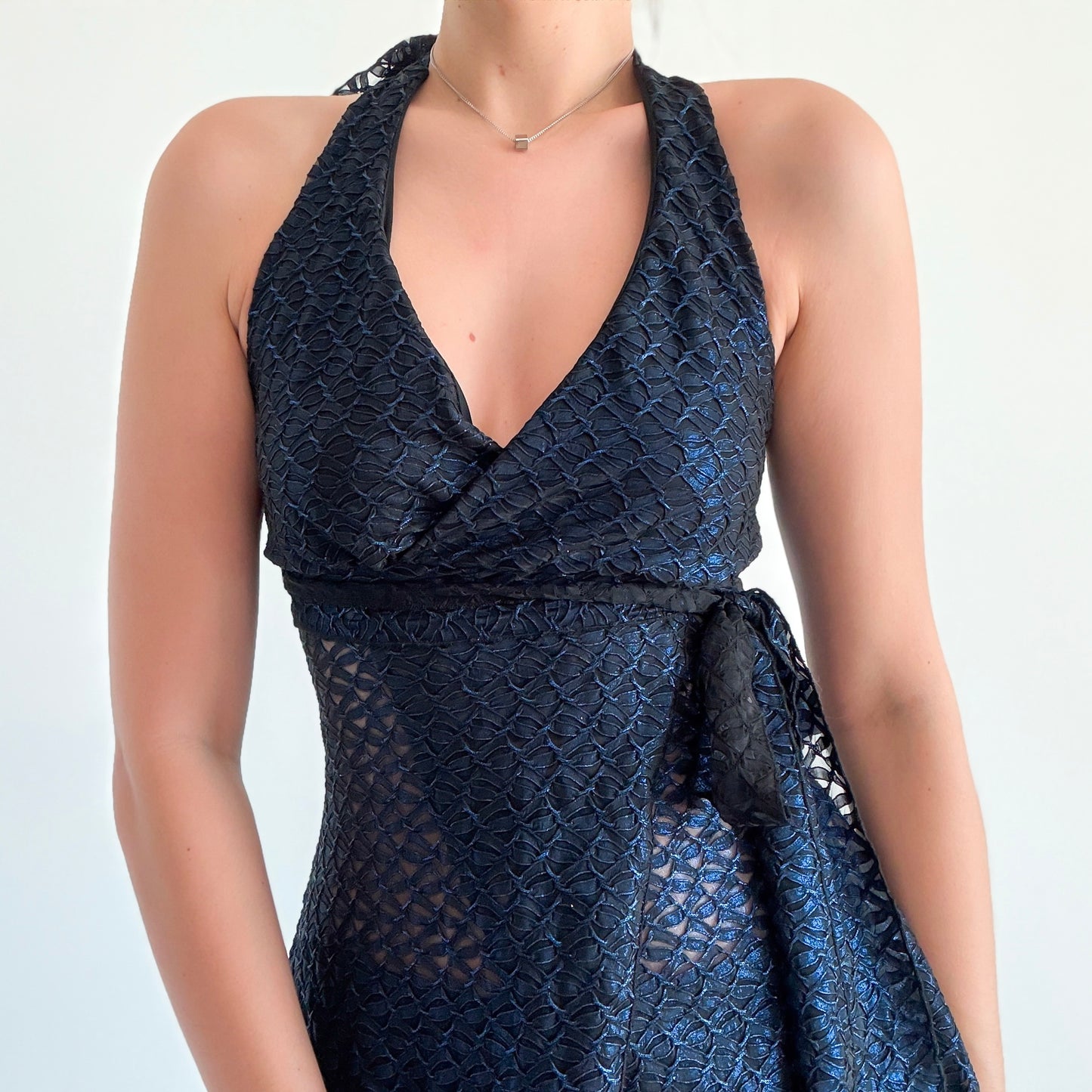 Y2K Dark Metallic Blue & Black Halter Top / SZ S/M