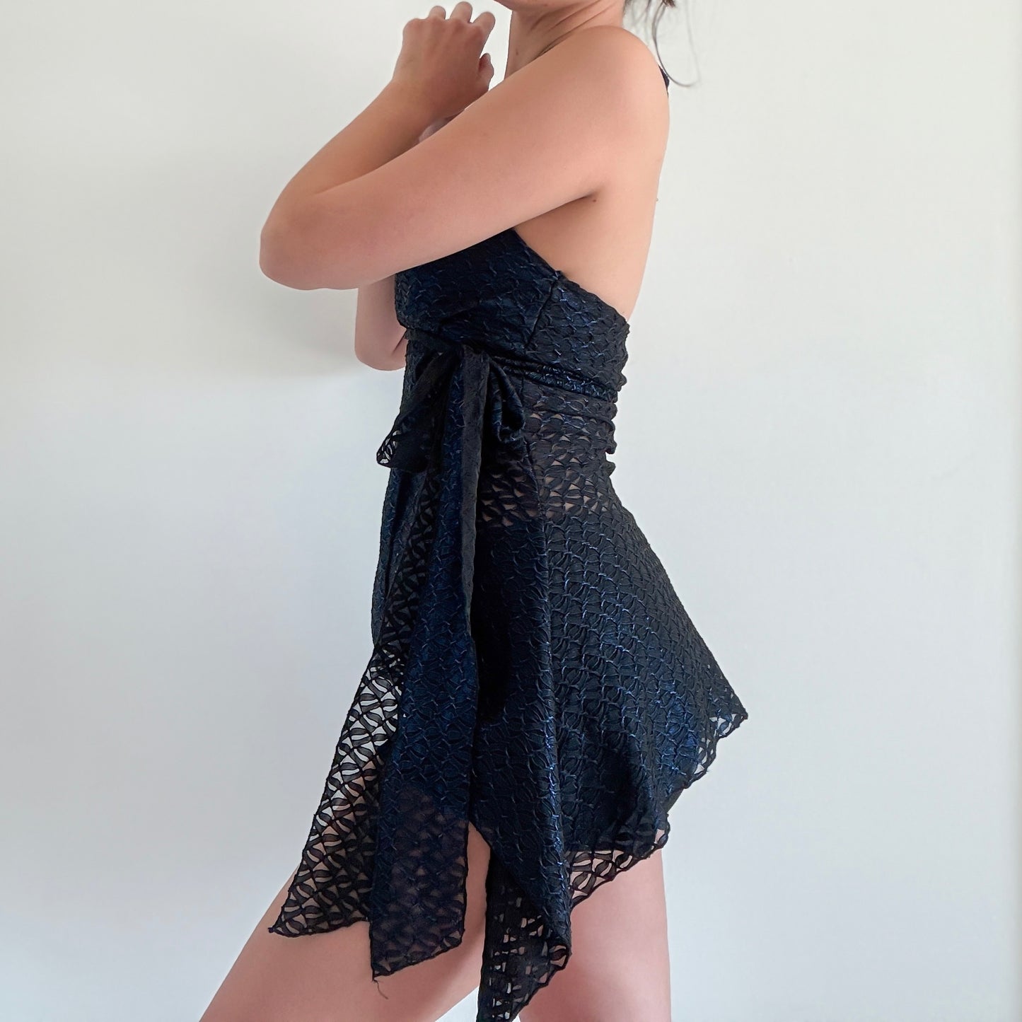 Y2K Dark Metallic Blue & Black Halter Top / SZ S/M