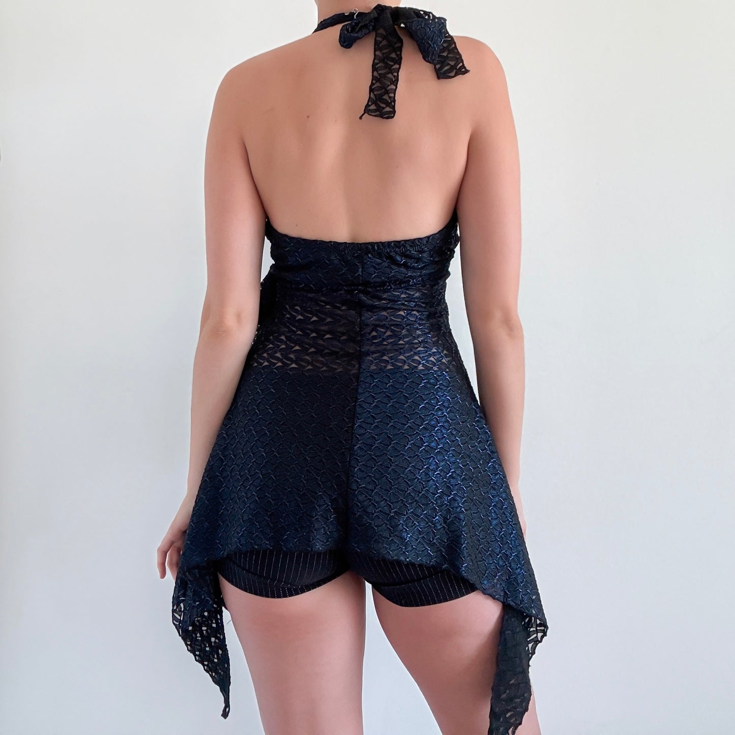 Y2K Dark Metallic Blue & Black Halter Top / SZ S/M