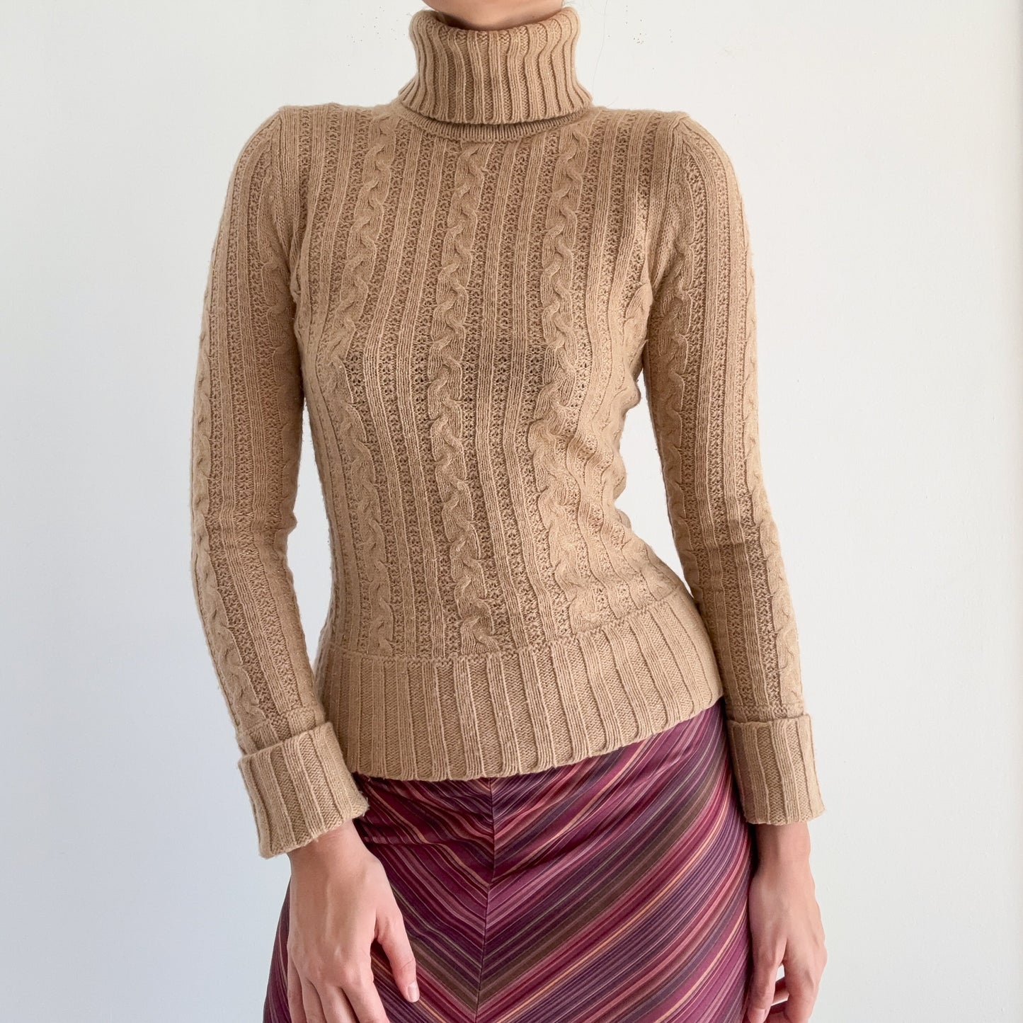 Y2K Express Camel Sparkle Knit Turtleneck / SZ S