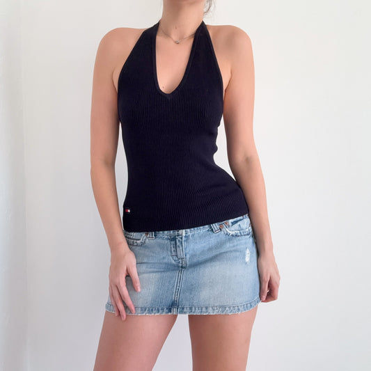 90's Tommy Hilfiger Navy Knit Halter Top / SZ M-L