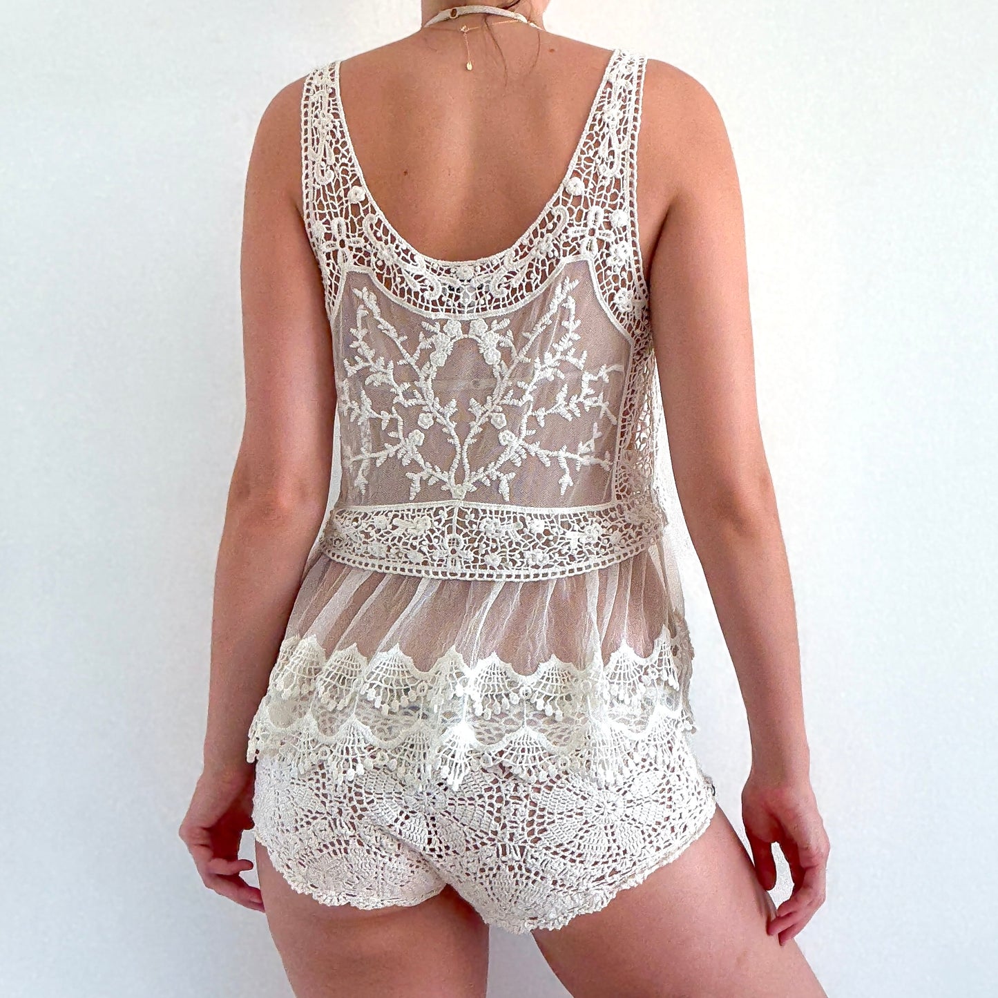 2010's Cream Crochet Mesh Top / SZ S