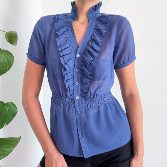 Y2K Periwinkle Chiffon Ruffle Blouse / SZ S/M