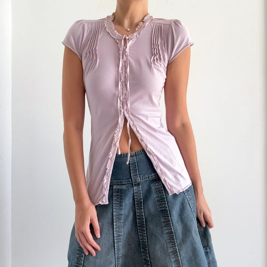 Y2K Lilac Cotton Button Up Blouse / SZ S