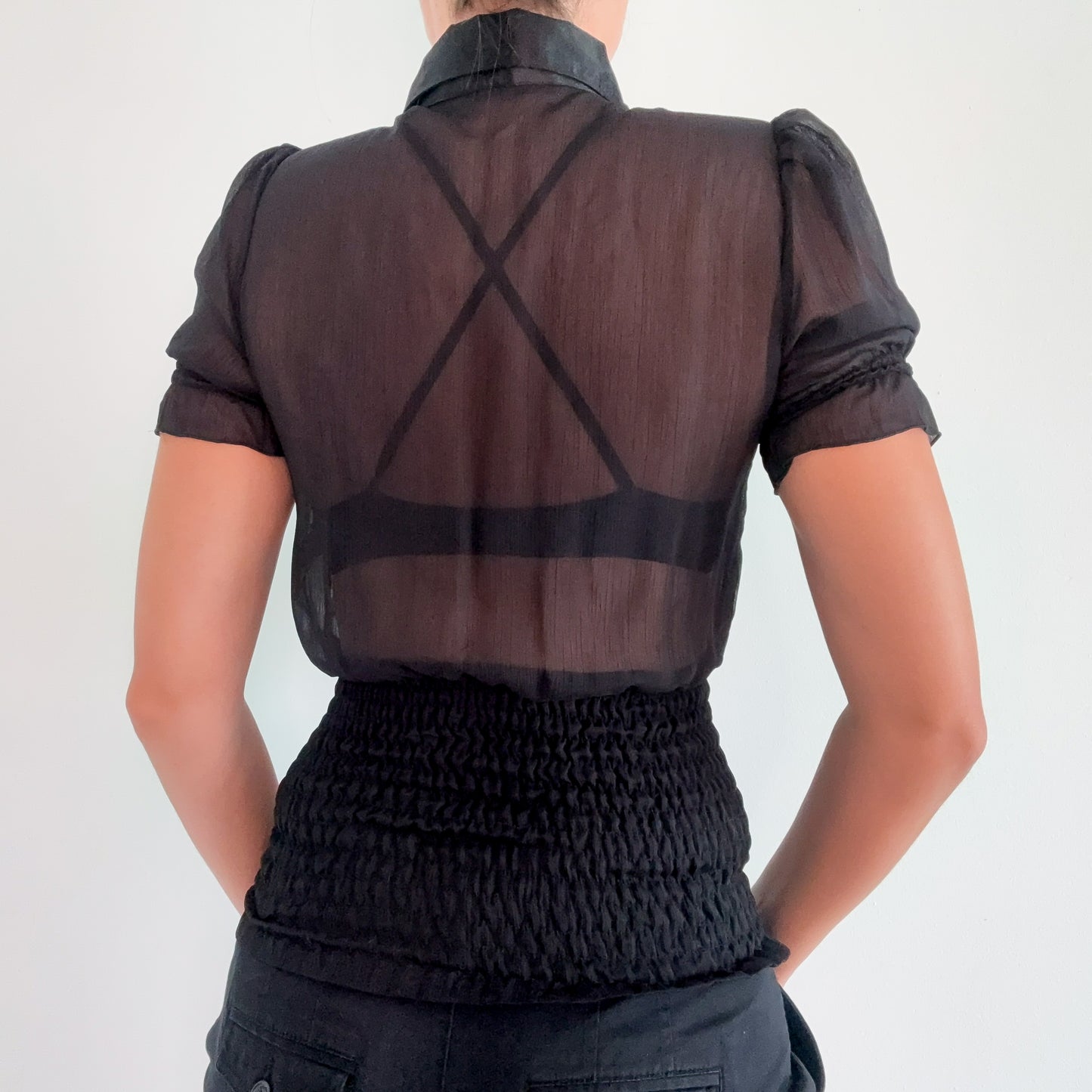 Y2K Black Ruffle Satin Blouse / SZ XS/S