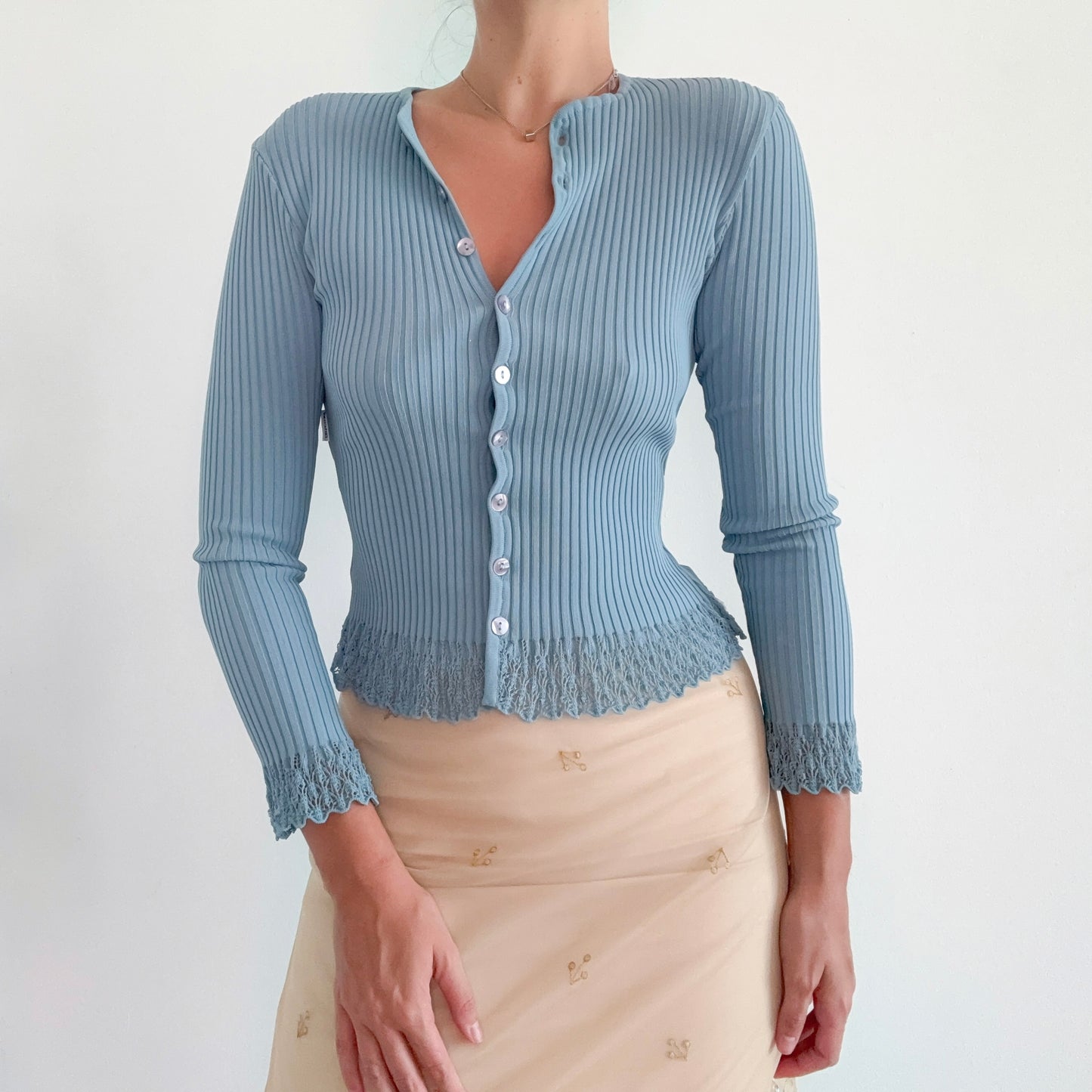 Y2K Anti-Flirt Powder Blue Knit Cardigan / SZ XS/S