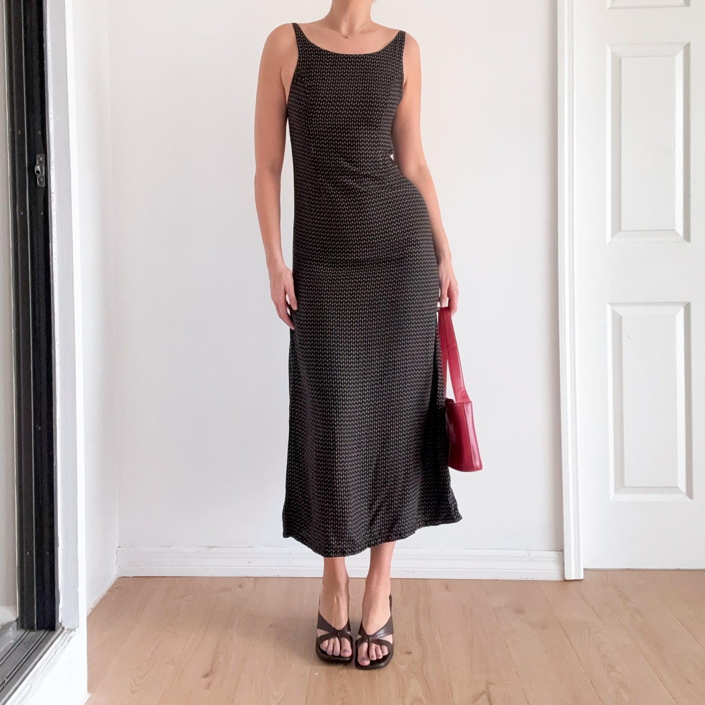 90's Black Printed Rayon Maxi Dress / SZ S