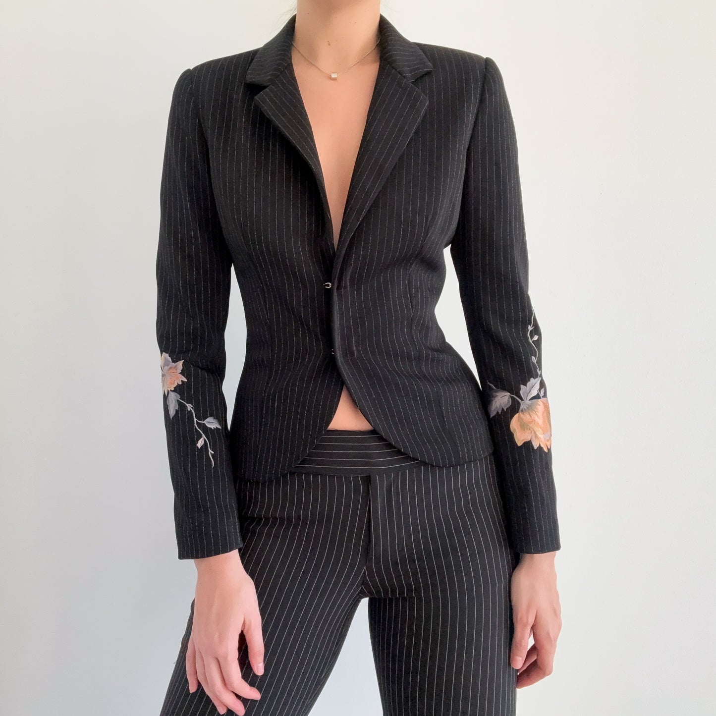 Y2K Mandalay Pinstripe Embroidered Blazer / SZ 4