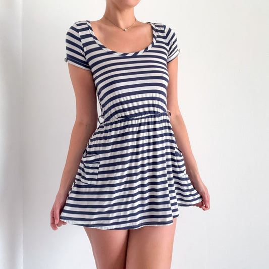 Y2K Blue & White Striped Mini Dress / SZ S