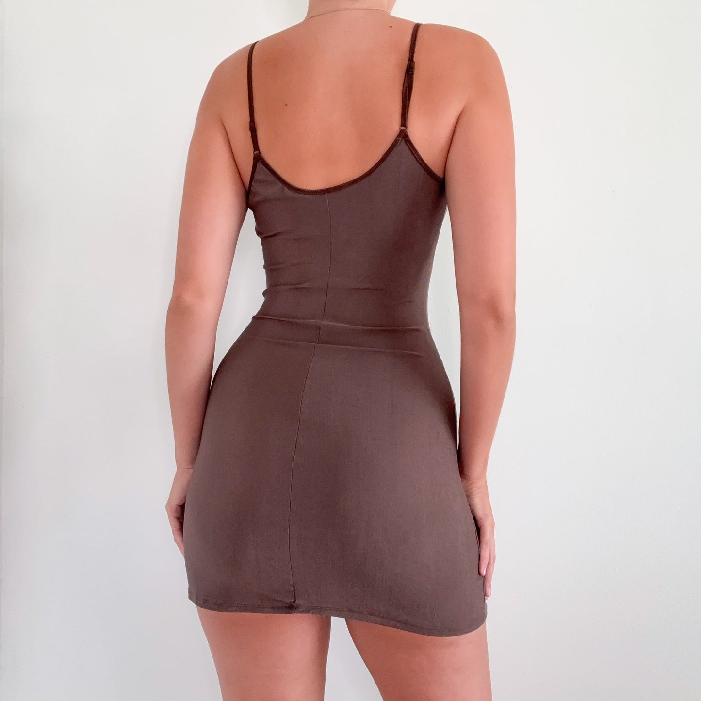 80's Brown Lace Mini Slip Dress / SZ S