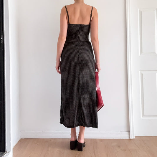 90's Black Printed Rayon Maxi Dress / SZ S