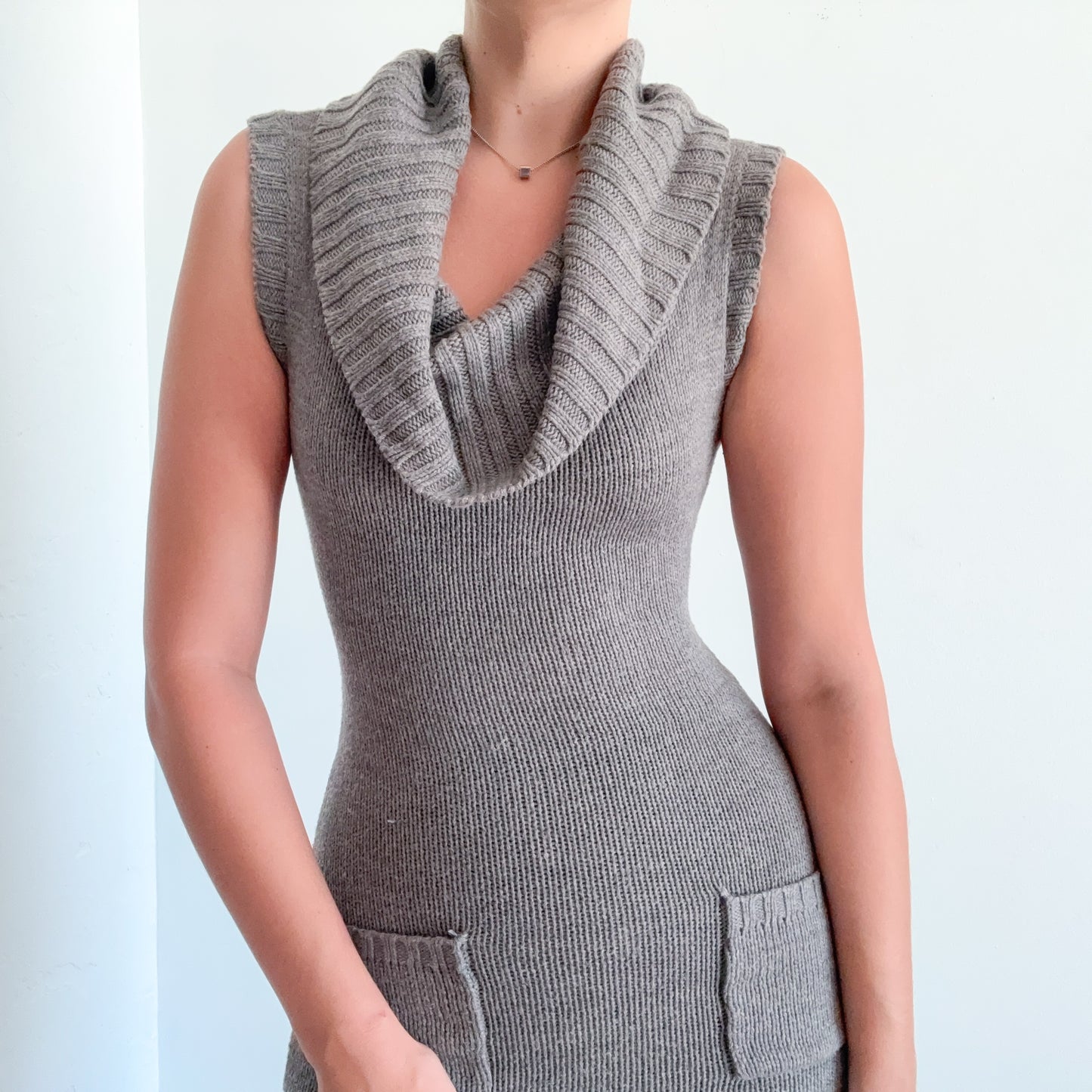 Y2K Grey Knit Mini Sweater Dress / SZ XS/S