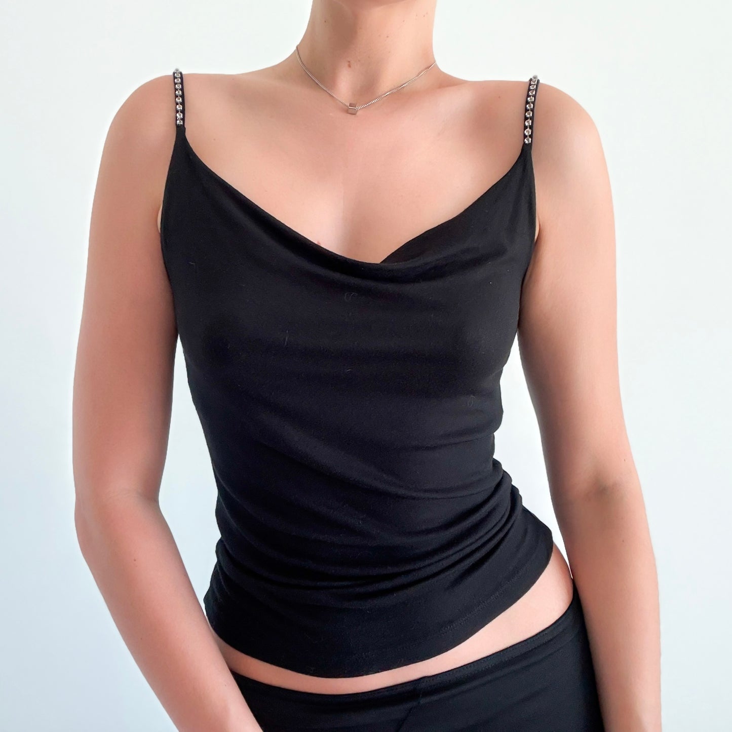 Y2K Black Diamond Strap Draped Tank / SZ S