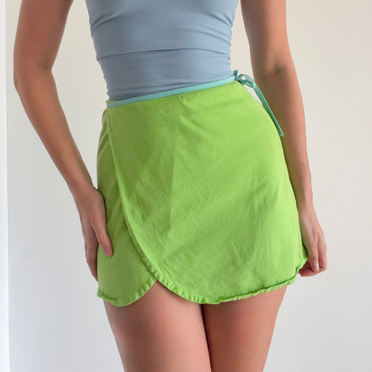 Y2K Lime Green Cotton Mini Wrap Skirt / SZ XS-S