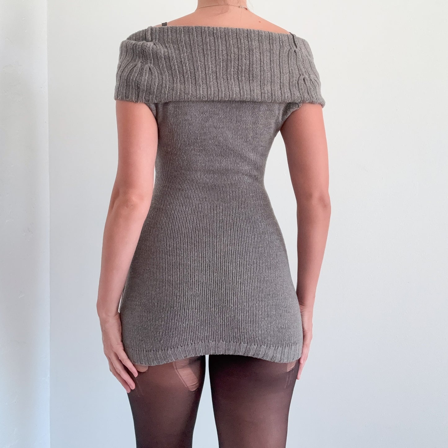 Y2K Grey Knit Mini Sweater Dress / SZ XS/S