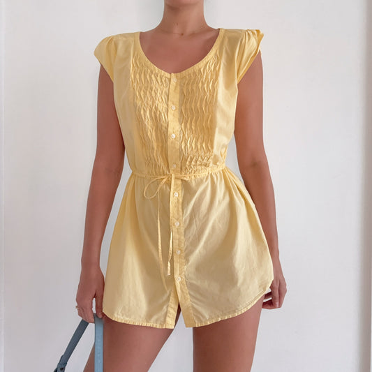 Y2K Yellow Cotton Shirt Mini Dress / SZ M
