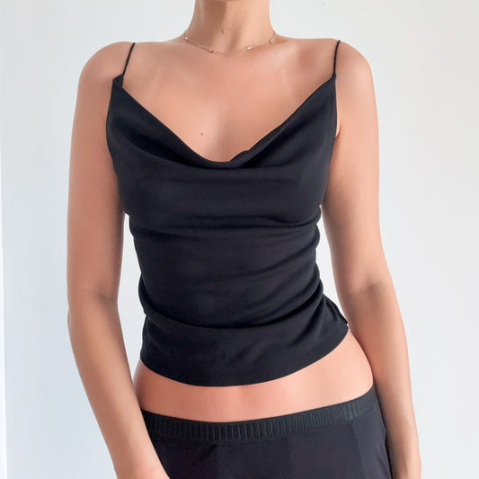Y2K Black Backless Strappy Draped Top / SZ M