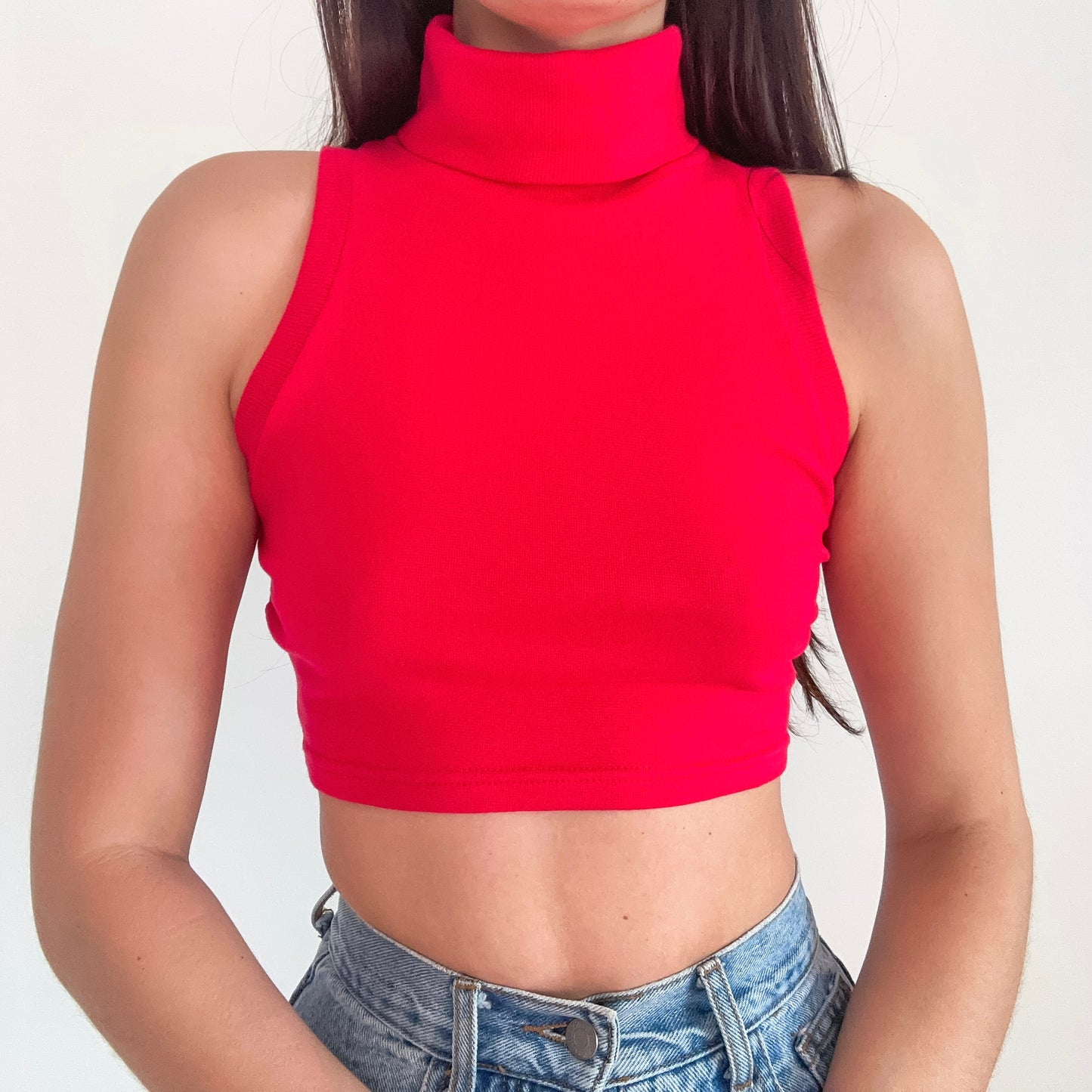 90's Red Cropped Turtleneck Top / SZ M