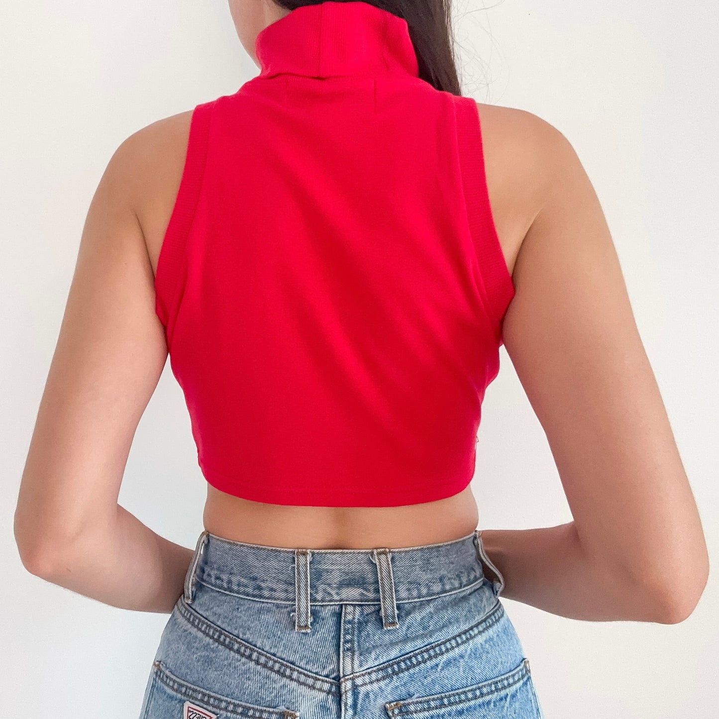 90's Red Cropped Turtleneck Top / SZ M