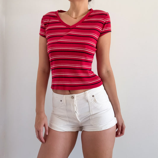 Y2K Red Striped Tee / SZ S