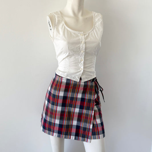 90's Ann Taylor Navy & Red Plaid Skort / SZ 2